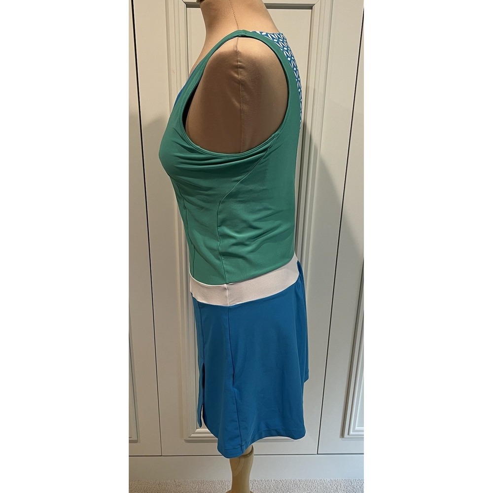 Colorblock Green and Blue Sleeveless Tennis Dress with White Trim - Picture 5 of 9